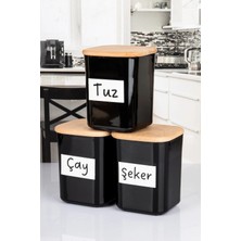 Nyl Home 3'lü Ahşap Vakumlu Kapaklı Kare Akrilik Çay Şeker Tuz Erzak Saklama Kabı 900 ml