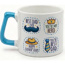 Desene Bak Babaya Özel Best Dad Yazılı Kupa Bardak - Komik Tasarım Baskılı Seramik Hediye Kupa Bardak