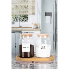 Nyl Home 2'li Ahşap Vakumlu Kapaklı Ahşap Altlıklı Nescafe Süt Tozu Kavanozu Cam 1000 ml