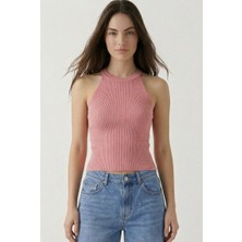 Neden Tekstil Kadın Fitilli Halter Yaka Crop Bluz