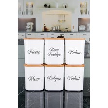 Nyl Home 6'lı Porselen Görünümlü Kare  Ahşap Vakumlu Kapaklı Akrilik Erzak Saklama Kabı Baharatlık  900 ml