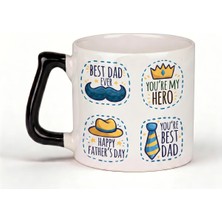Desene Bak Babaya Özel Best Dad Yazılı Kupa Bardak - Komik Tasarım Baskılı Seramik Hediye Kupa Bardak