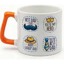 Desene Bak Babaya Özel Best Dad Yazılı Kupa Bardak - Komik Tasarım Baskılı Seramik Hediye Kupa Bardak