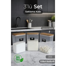 Nyl Home 3 Lü Ahşap Vakumlu Kapaklı Un Tuz Şeker Saklama Kutusu Kavanozu 3000 ml Akrilik
