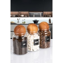 Nyl Home 3'lü Ahşap Top Kapaklı 1000 ml Çay Şeker Kahve  Erzak Saklama Kavanozu
