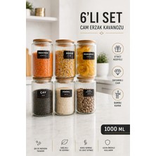Nyl Home 6'lı Ahşap Vakumlu Kapaklı Cam Erzak Kavanozu Saklama Kabı