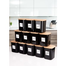 Nyl Home 12'li 900 ml Siyah Ahşap Vakumlu Kapaklı Akrilik Saklama Kavanozu Kabı ve Kutusu 900 ml Etiketli