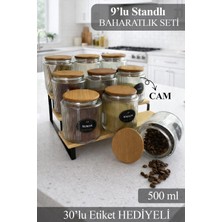 Nyl Home 9'lu Bambu Stantlı Bambu Ahşap Vakumlu Kapaklı Cam Baharatlık Düzenleyici