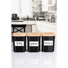 Nyl Home 3'lü Ahşap Vakumlu Kapaklı Kare Akrilik Çay Şeker Kahve Erzak Saklama Kabı 900 ml