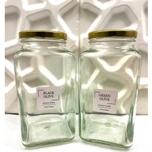 Nyl Home 2’li Metal Kapaklı Kare Cam Yeşil Zeytin Siyah Zeytin Kavanozu 3000 ml