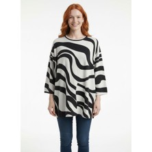 Neden Tekstil Oversize Siyah Beyaz Desenli Kadın Triko Bluz