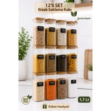 Nyl Home 12'li Ahşap Vakumlu Kapak Erzak Saklama Kabı Seti - Mutfak Düzenleyici Etiketli Akrilik Un Bakliyat Kabı 12 x 1,70 Lt