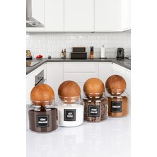 Nyl Home 4'lü Ahşap Top Kapaklı 600 ml Çay Kahve Şeker Tuz Erzak Saklama Kavanozu