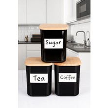 Nyl Home 3'lü Ahşap Vakumlu Kapaklı Kare Akrilik Tea Sugar Coffee Erzak Saklama Kabı 900 ml