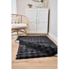 GÜLCEM HOME Antrasit Yumuşak Bubble Kaymaz Özel Taban Peluş Halı Yolluk