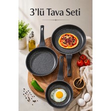 Nyl Home 3'lü Tava Seti - Döküm Granit Yanmaz Yapışmaz Ergonomik Kulplu Premium Tava 21 - 25 - 30 cm