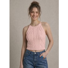 Neden Tekstil Kadın Triko Örme Halter Yaka Crop Bluz