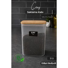 Nyl Home Ahşap Vakumlu Kapaklı Akrilik Çay Saklama Kavanozu Saklama Kabı ve Kutusu 3 Litre Etiket Hediyeli