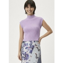 Neden Tekstil Kadın Yarım Balıkçı Yaka Fitilli Triko Kolsuz Crop Bluz