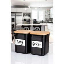 Nyl Home 2'li Ahşap Vakumlu Kapaklı Kare Akrilik Çay Şeker Erzak Saklama Kabı 900 ml