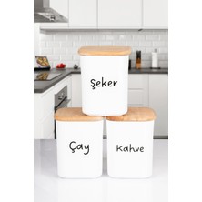 Nyl Home 3'lü Ahşap Vakumlu Kapaklı Kare Akrilik Çay Şeker Kahve Erzak Saklama Kabı 900 ml