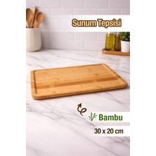Nyl Home Bambu Sunum Tepsisi - Doğal Ahşap Servis Tepsisi Kahvaltı Çay & Ikram Sunumluk 20X30 cm