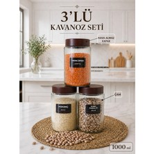 Nyl Home 3 Adet Hava Almaz Kapaklı Cam Kavanoz Erzak Saklama Kabı - Un Bakliyat Kabı 3X1000 ml