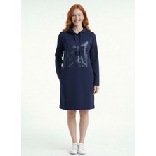 Neden Tekstil Kadın Kapüşonlu Boncuk Işleme Detaylı Uzun Kollu Sweatshirt Elbise