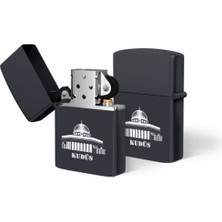Home Dekor Hediye Kudüs Temalı Siyah Benzinli Metal Çakmak
