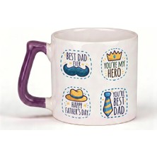 Desene Bak Babaya Özel Best Dad Yazılı Kupa Bardak - Komik Tasarım Baskılı Seramik Hediye Kupa Bardak