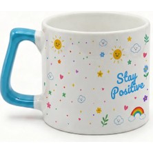 Desene Bak Good Vibe-Stay Positive Yazılı Desenli Kupa Bardak - Komik Tasarım Baskılı Seramik Hediye Kupa Bardak