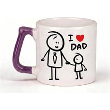 Desene Bak Babaya Özel I Love Dad Yazılı Kupa Bardak - Komik Tasarım Baskılı Seramik Hediye Kupa Bardak
