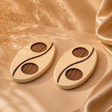Luna Ahşap 2'li Natural Ahşap Kahve Sunumluğu, Kahve Çekirdeği Şeklinde Bardak Altlığı