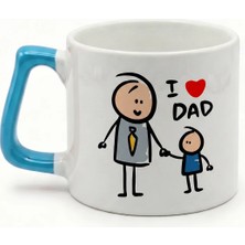 Desene Bak Babaya Özel I Love Dad Yazılı Kupa Bardak - Komik Tasarım Baskılı Seramik Hediye Kupa Bardak