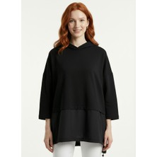 Neden Tekstil Kadın Oversize Siyah Kapüşonlu Rahat Sweatshirt