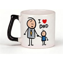 Desene Bak Babaya Özel I Love Dad Yazılı Kupa Bardak - Komik Tasarım Baskılı Seramik Hediye Kupa Bardak