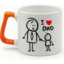 Desene Bak Babaya Özel I Love Dad Yazılı Kupa Bardak - Komik Tasarım Baskılı Seramik Hediye Kupa Bardak