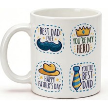 Desene Bak Babaya Özel Best Dad Yazılı Kupa Bardak - Komik Tasarım Baskılı Seramik Hediye Kupa Bardak