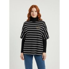 Neden Tekstil Kadın Siyah Beyaz Çizgili Oversize T-Shirt