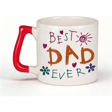 Desene Bak Babaya Özel Best Dad Ever Yazılı Kupa Bardak - Komik Tasarım Baskılı Seramik Hediye Kupa Bardak