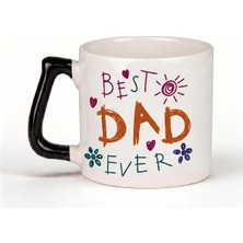 Desene Bak Babaya Özel Best Dad Ever Yazılı Kupa Bardak - Komik Tasarım Baskılı Seramik Hediye Kupa Bardak