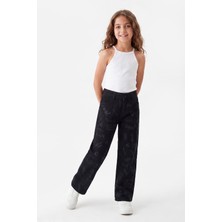 Joy Kids Kız Çocuk Ispanyol Paça Desenli Kot Pantolon (7-11YAŞ) (Siyah)