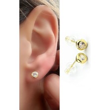 Ose Shop Italyan 925AYAR Gümüş Üzerine Altın Kaplama Kalp Şeklinde Zirkon Taşlı Minimal Küpe