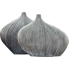 Lara Decor Siyah Beyaz Çizgili Vazo Seti