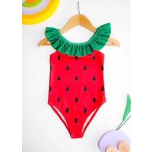 Cg Kids Karpuz Desenli Fırfırlı Arka Çapraz Kız Çocuk Deniz / Plaj Mayosu