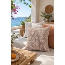 Fuly Consept Coastweave Sunset Dekoratif Kırlent Kılıfı | Turuncu Krem Dokuma Görünümlü Akdeniz Stil Kırlent
