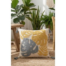 Destiva Home Renkli Tropik Punch Nakışlı Dekoratif Püsküllü Gizli Fermuarlı Pamuk Kırlent Kılıfı 42 x 42 cm