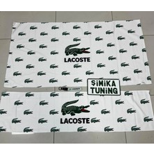 Şimika Beyaz Lacoste Torpido ve Sırt Havlusu Seti 2 Adet (Torpido 35X135 , Sırt 70 x 135) (Anahtarlık Hediye)