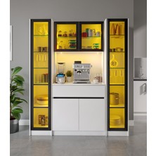 GuneyStore Moon Maxi Kahve Köşesi Komple Mdf LED Aydınlatmalı Mutfak Kahve Dolabı
