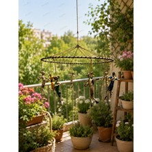 WoodBay El Yapımı Yağmur Dansçıları Figürlü Mobil Dekoratif Tavan Süsü 25 cm Çap 30 cm Uzunluk Bohem Dekor